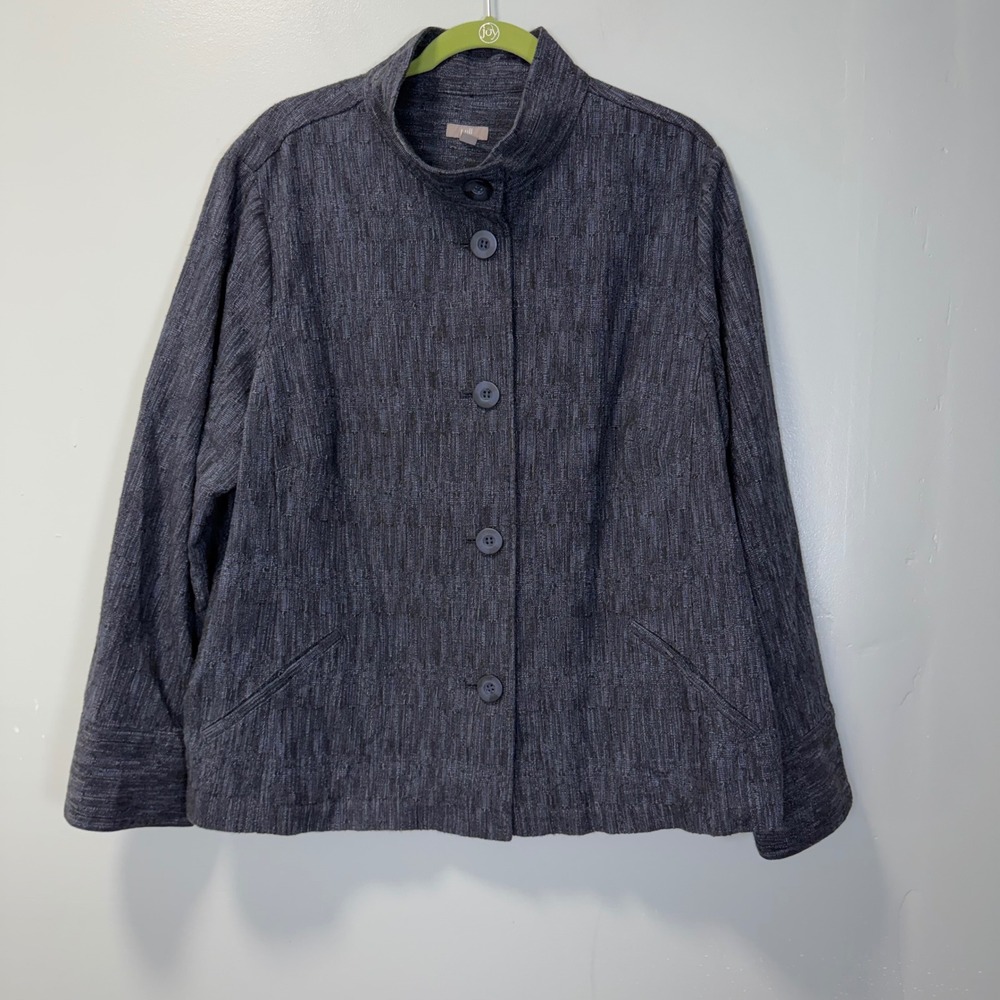 J Jill Womens 2X Gray Textured Cotton Blend Button Front Mock Neck Jacket